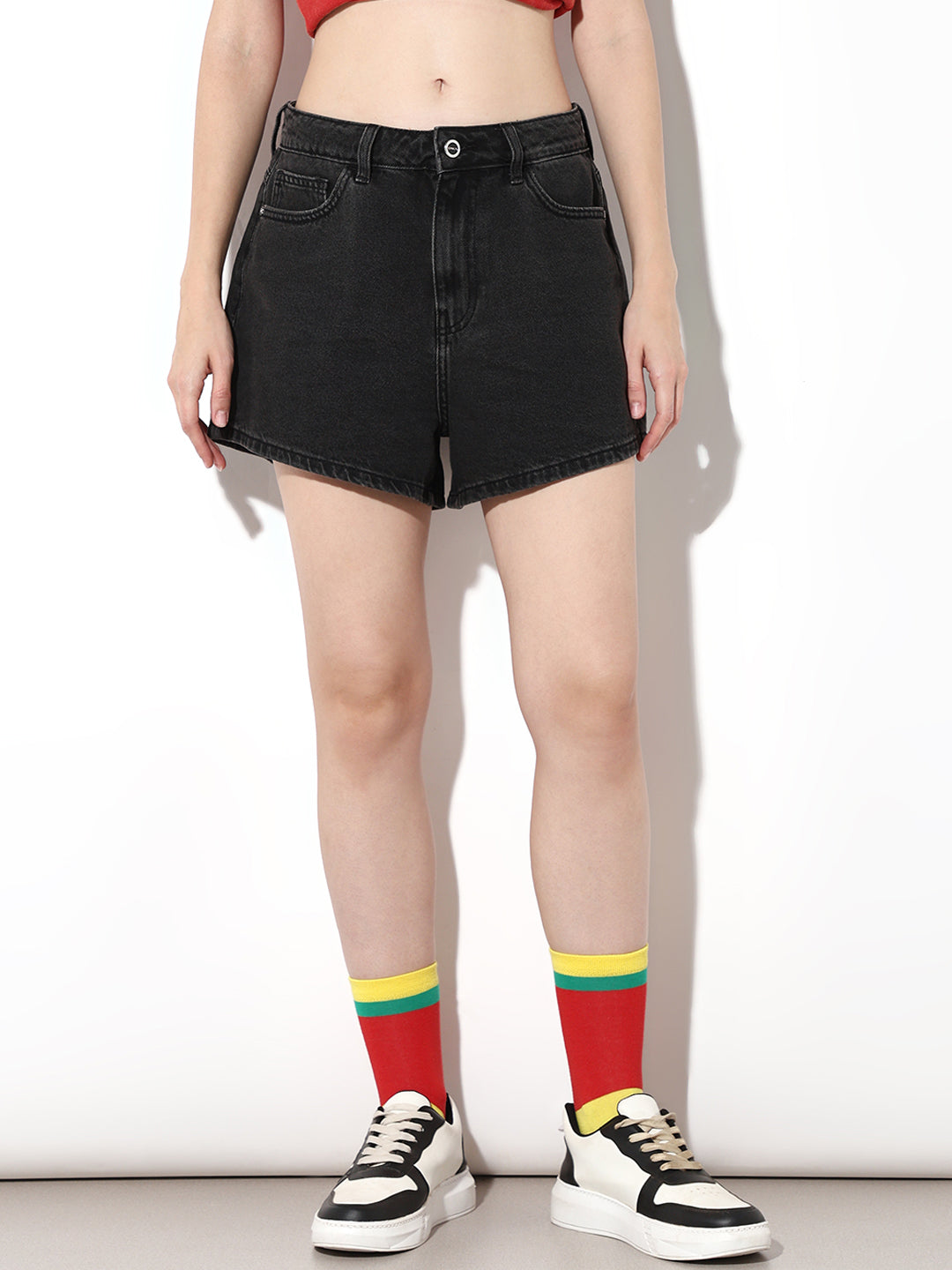 Black High Rise Denim Shorts