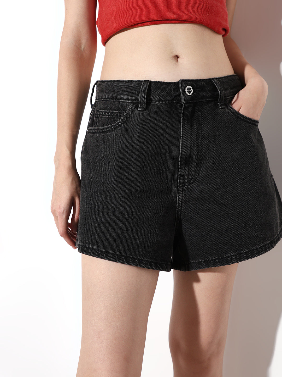 Black High Rise Denim Shorts