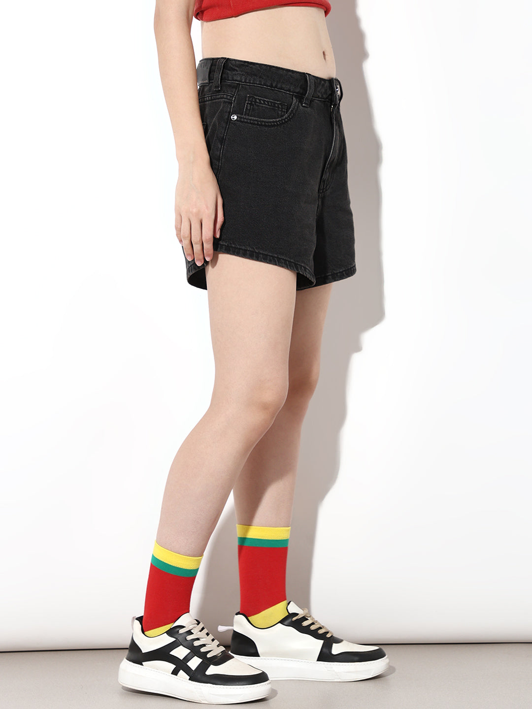 Black High Rise Denim Shorts