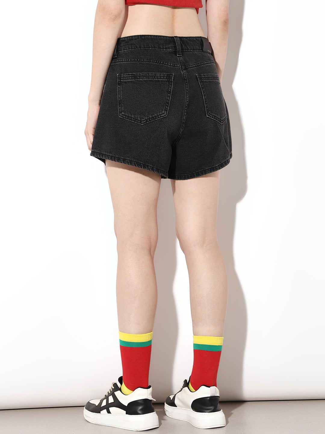 Black High Rise Denim Shorts