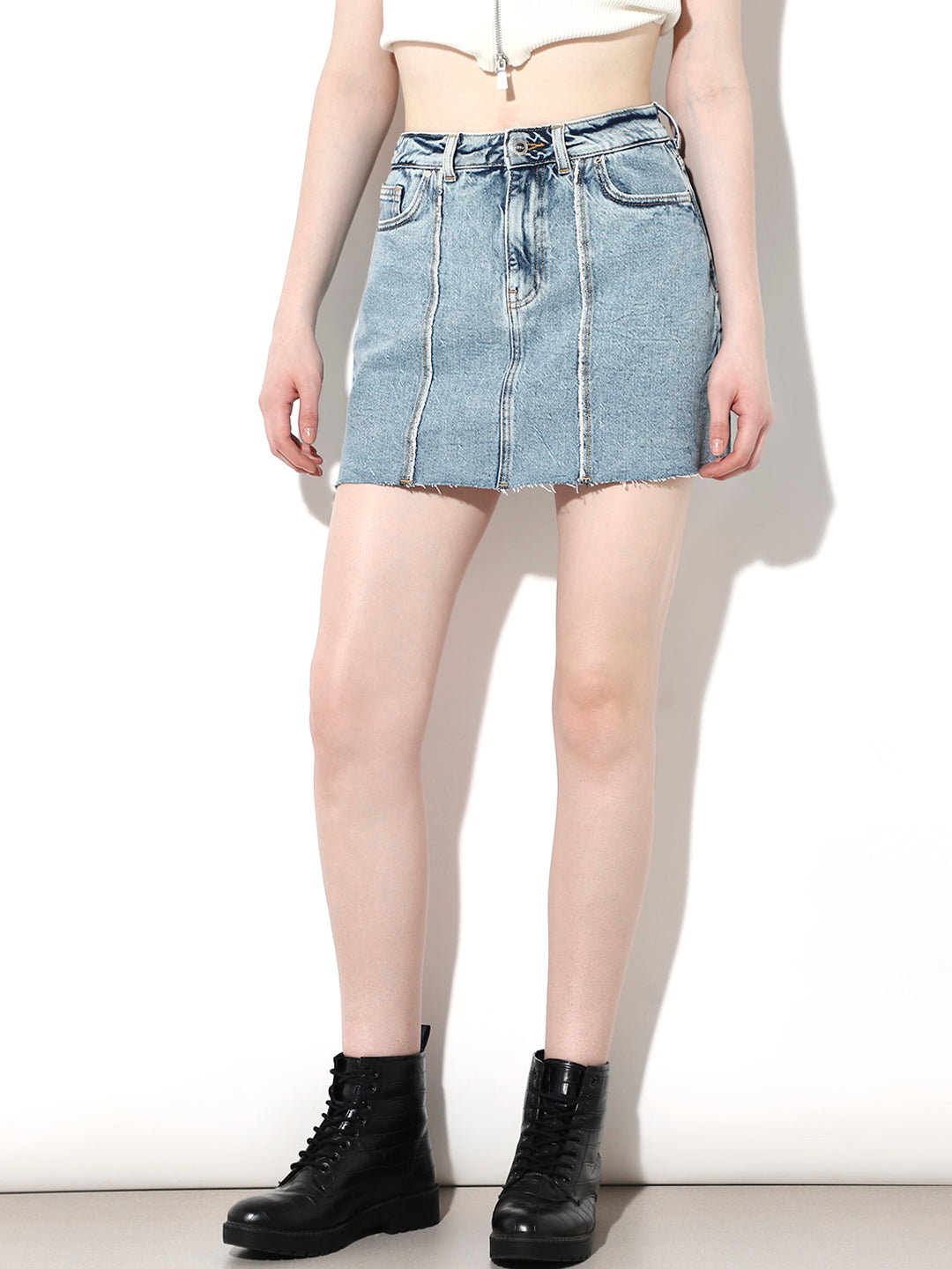 Light Blue High Rise Denim Skirt