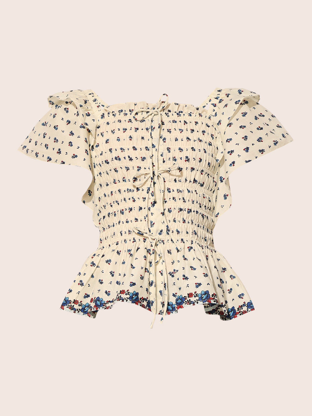 White Printed Smocked Top