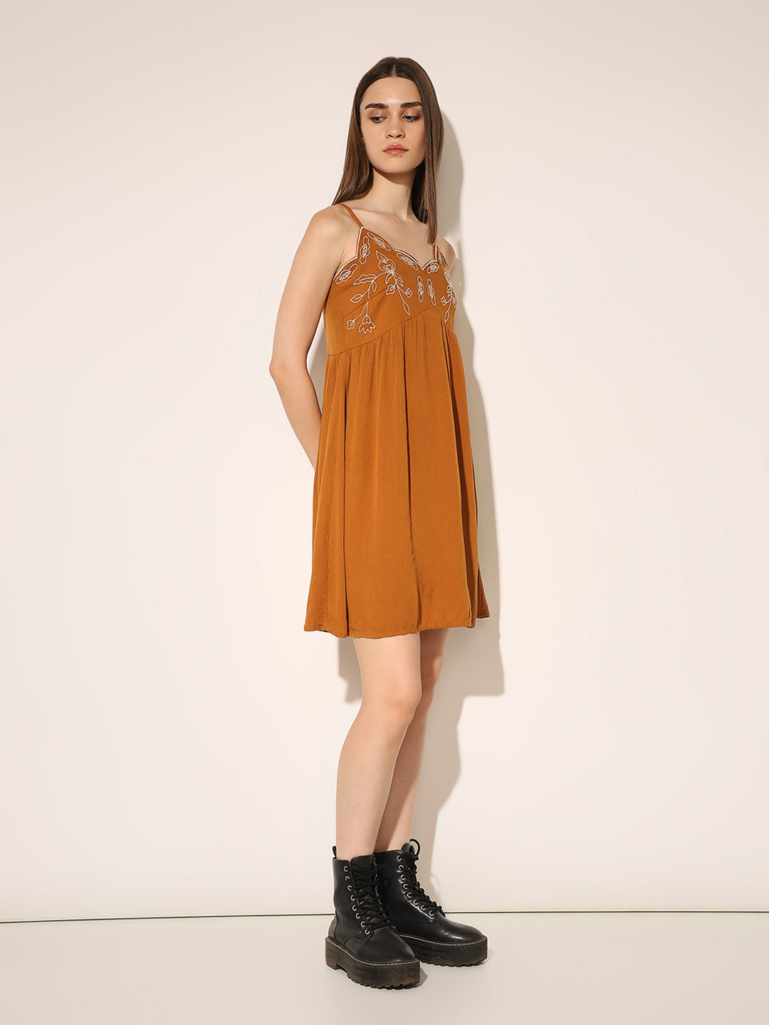 Brown Strappy Mini Dress