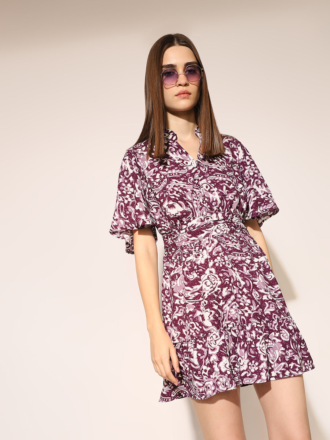 Purple Printed Shirt Dress