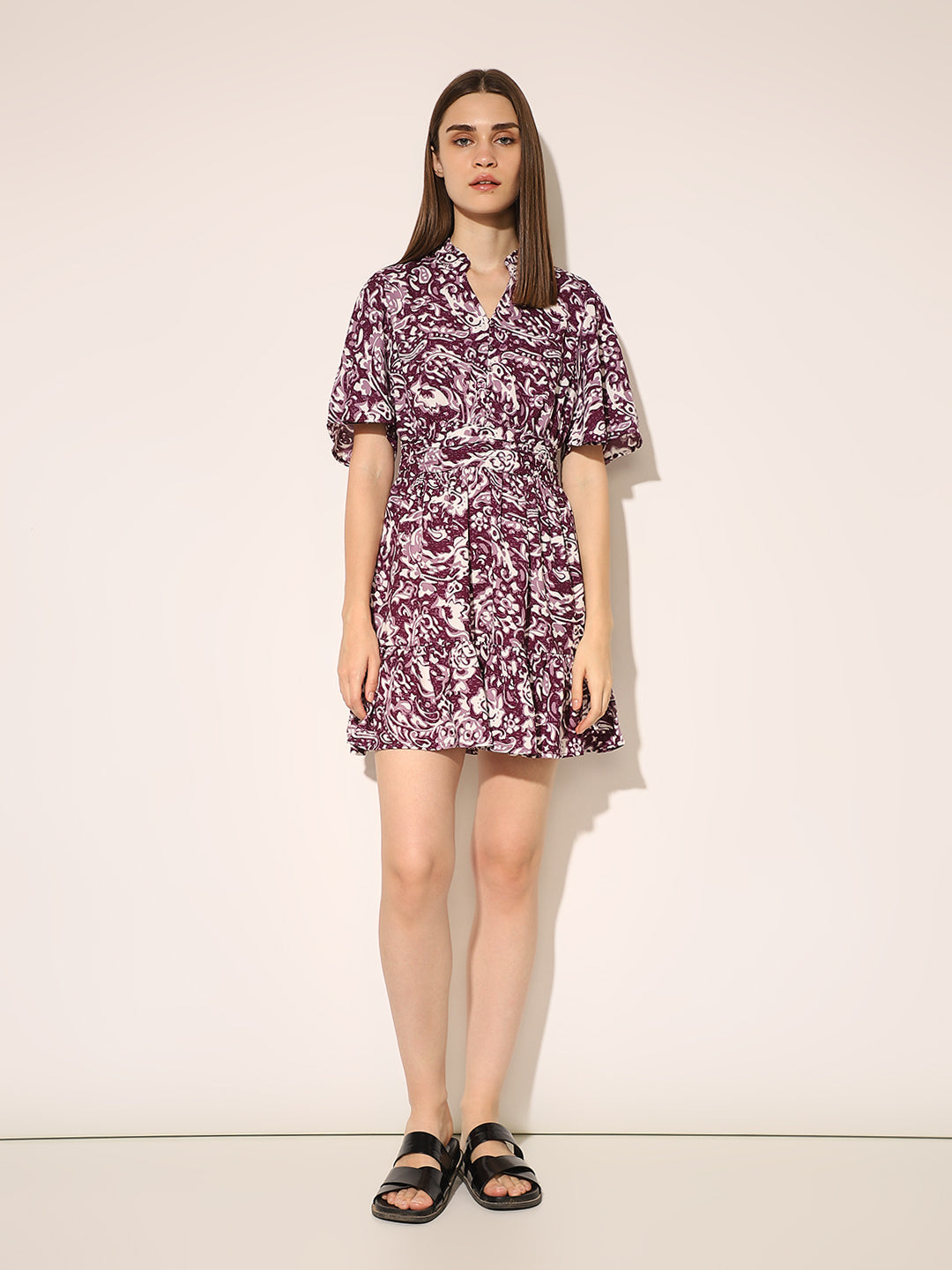 Purple Printed Shirt Dress