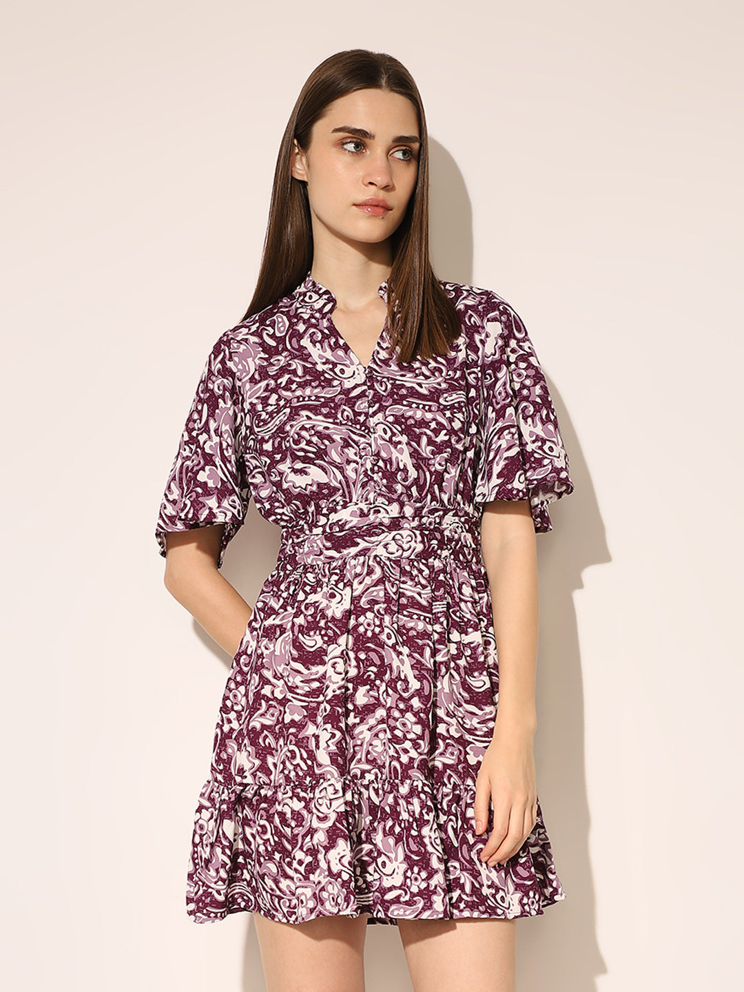 Purple Printed Shirt Dress