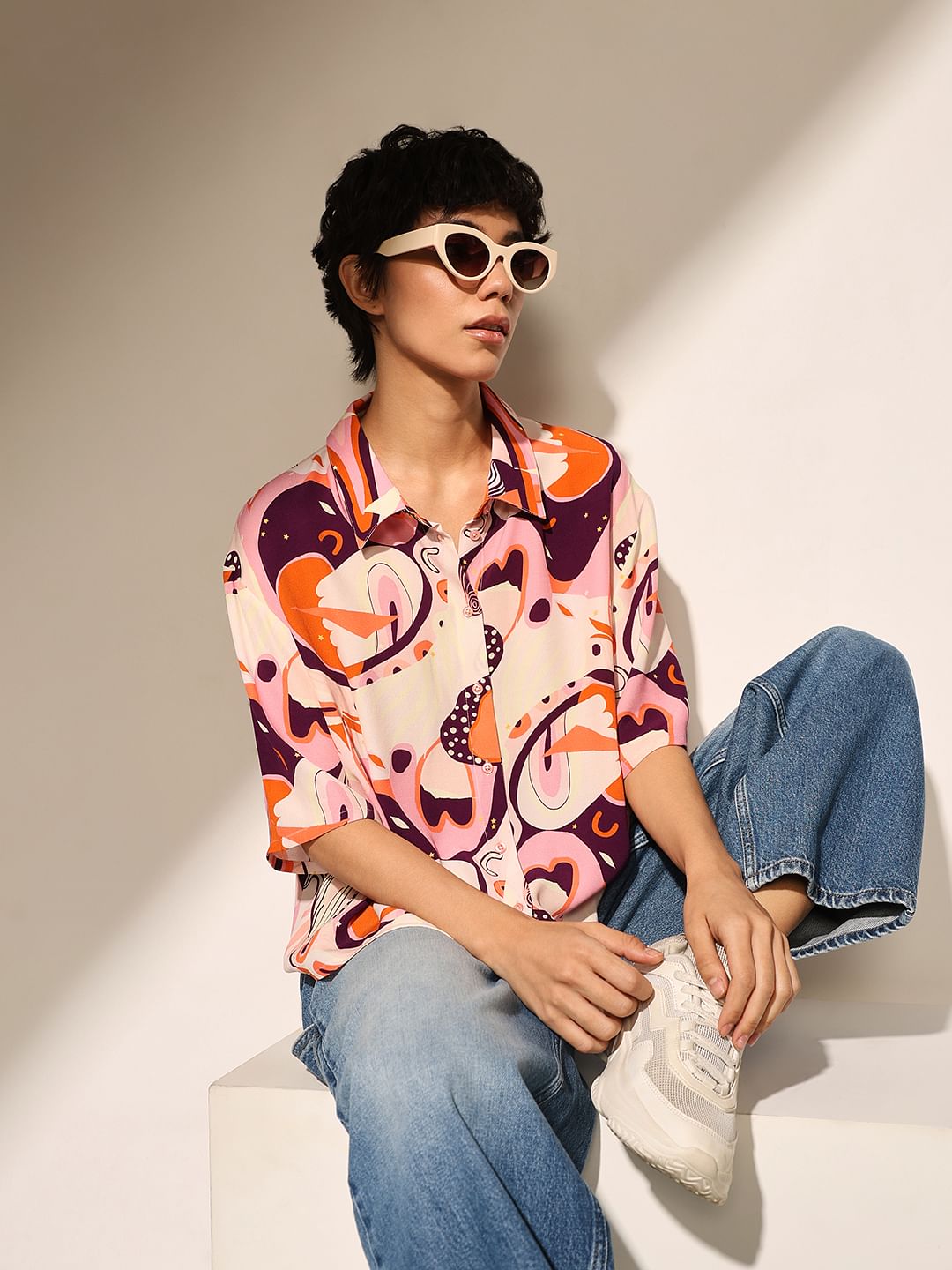 Pink Abstract Print Viscose Shirt