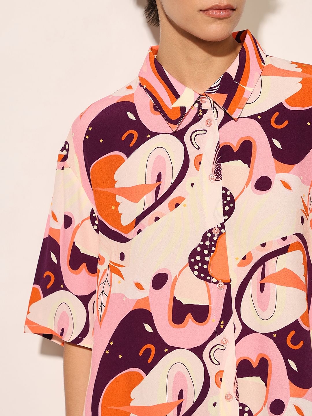 Pink Abstract Print Viscose Shirt