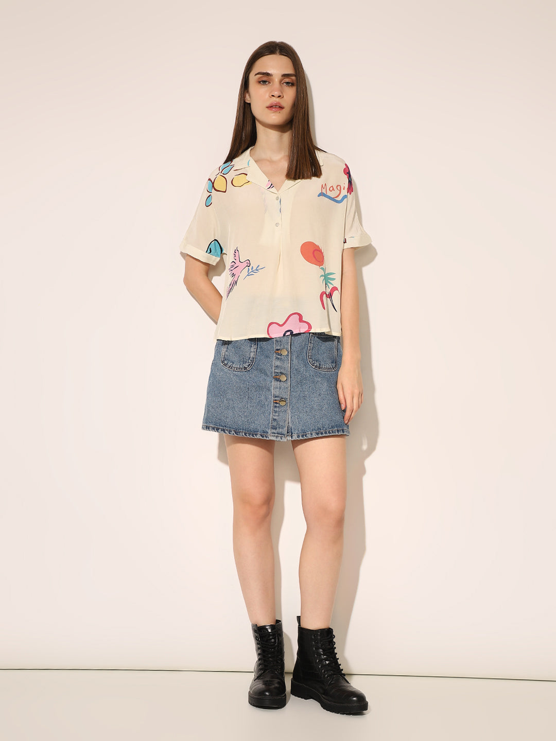 White Printed Viscose Shirt