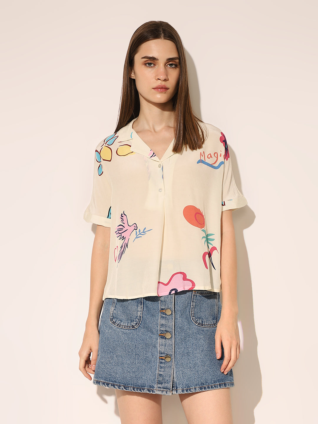 White Printed Viscose Shirt