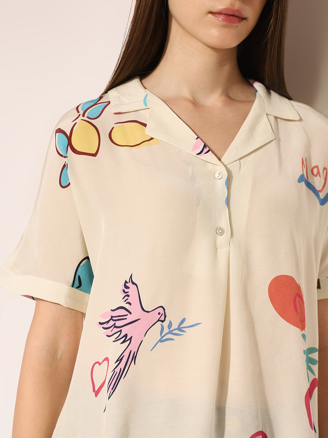 White Printed Viscose Shirt