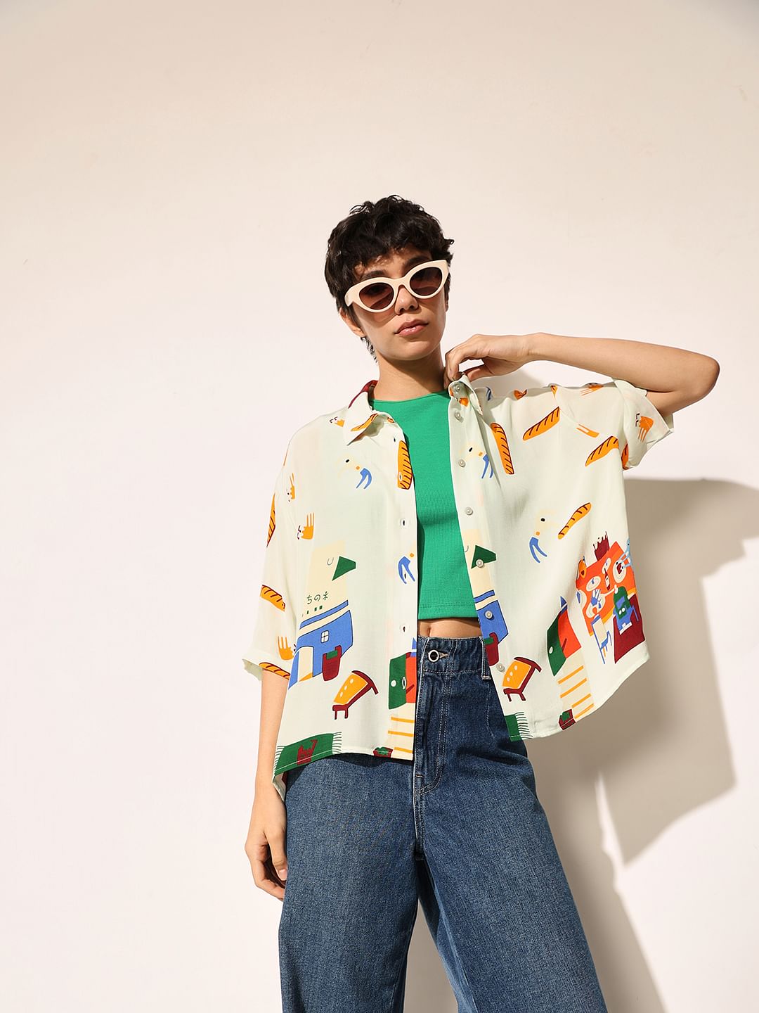 White Printed Viscose Shirt