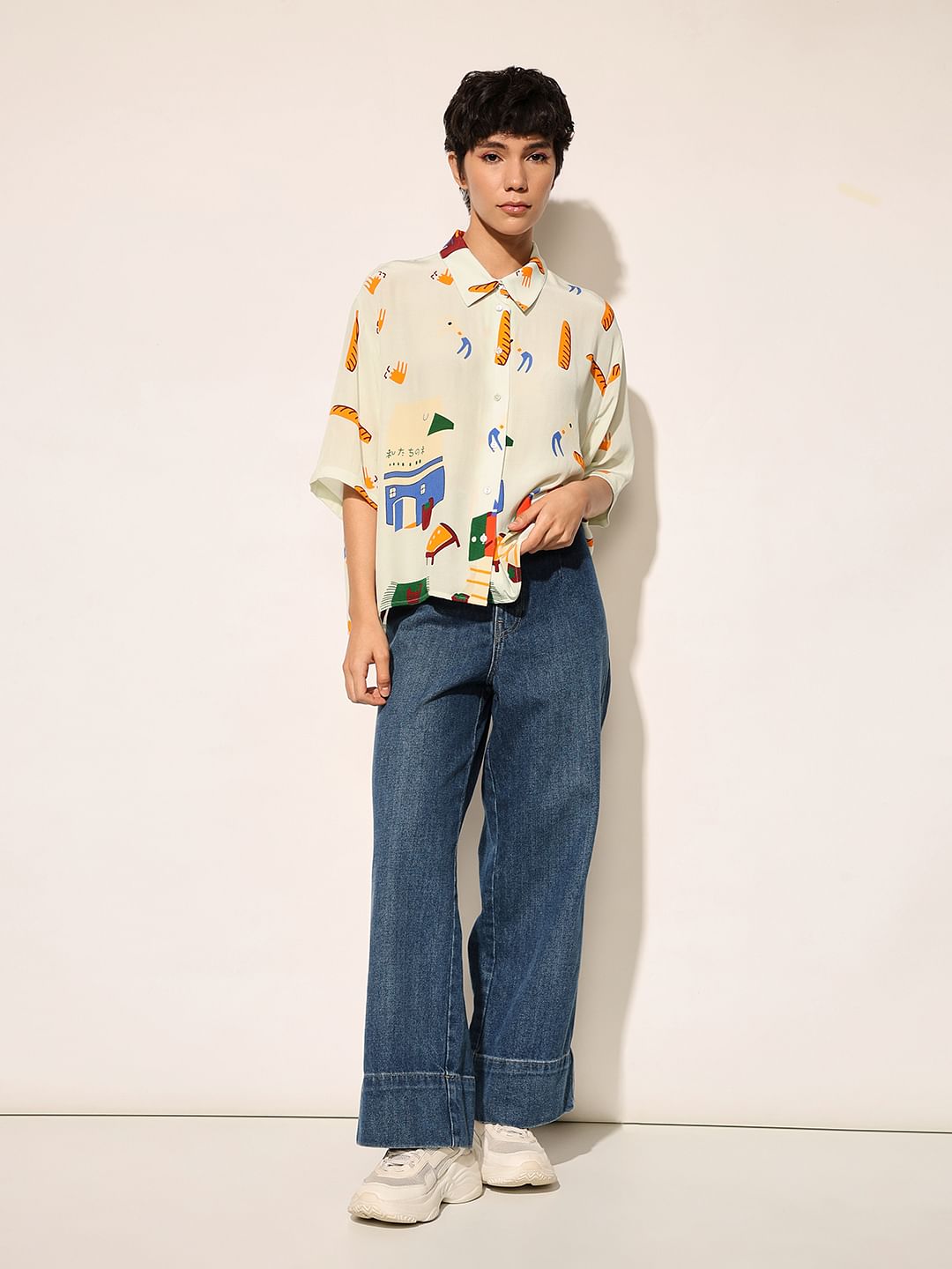 White Printed Viscose Shirt