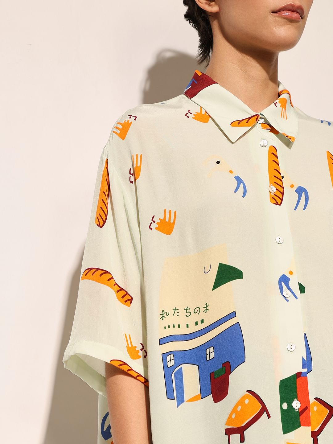 White Printed Viscose Shirt