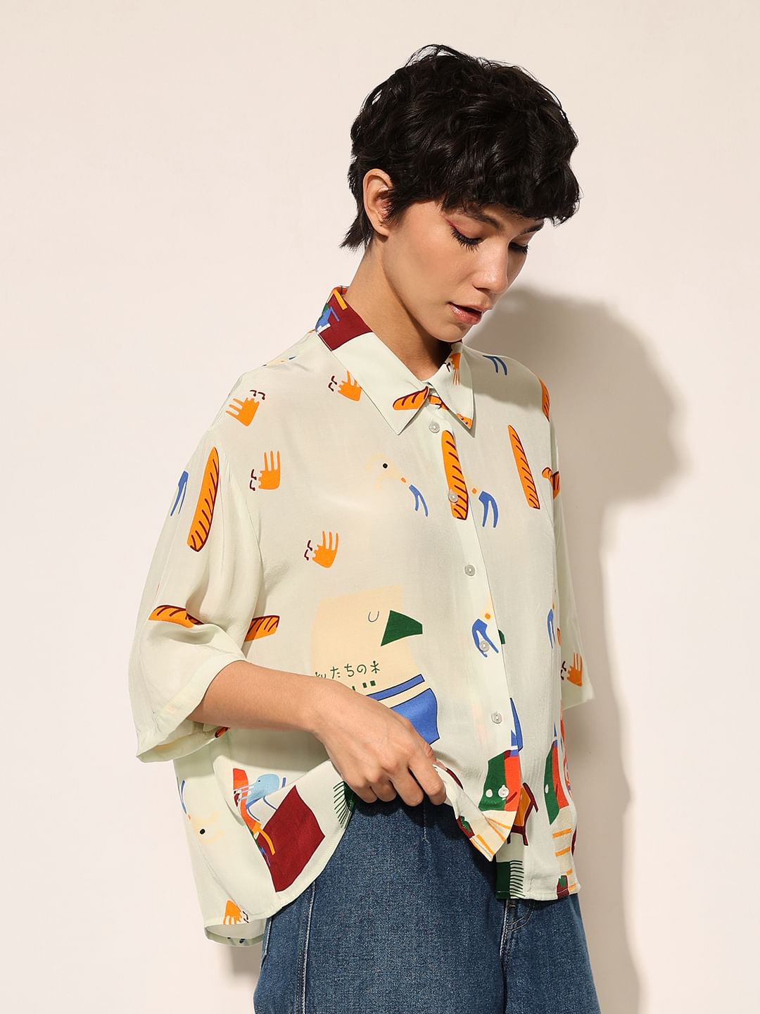 White Printed Viscose Shirt