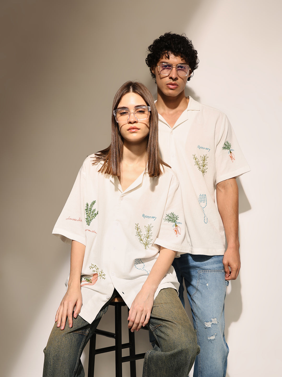 White Printed Cotton Oversized Shirt