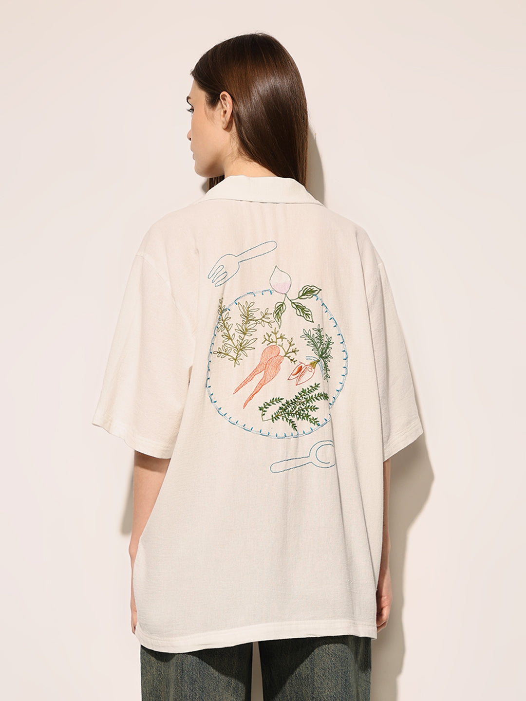 White Printed Cotton Oversized Shirt