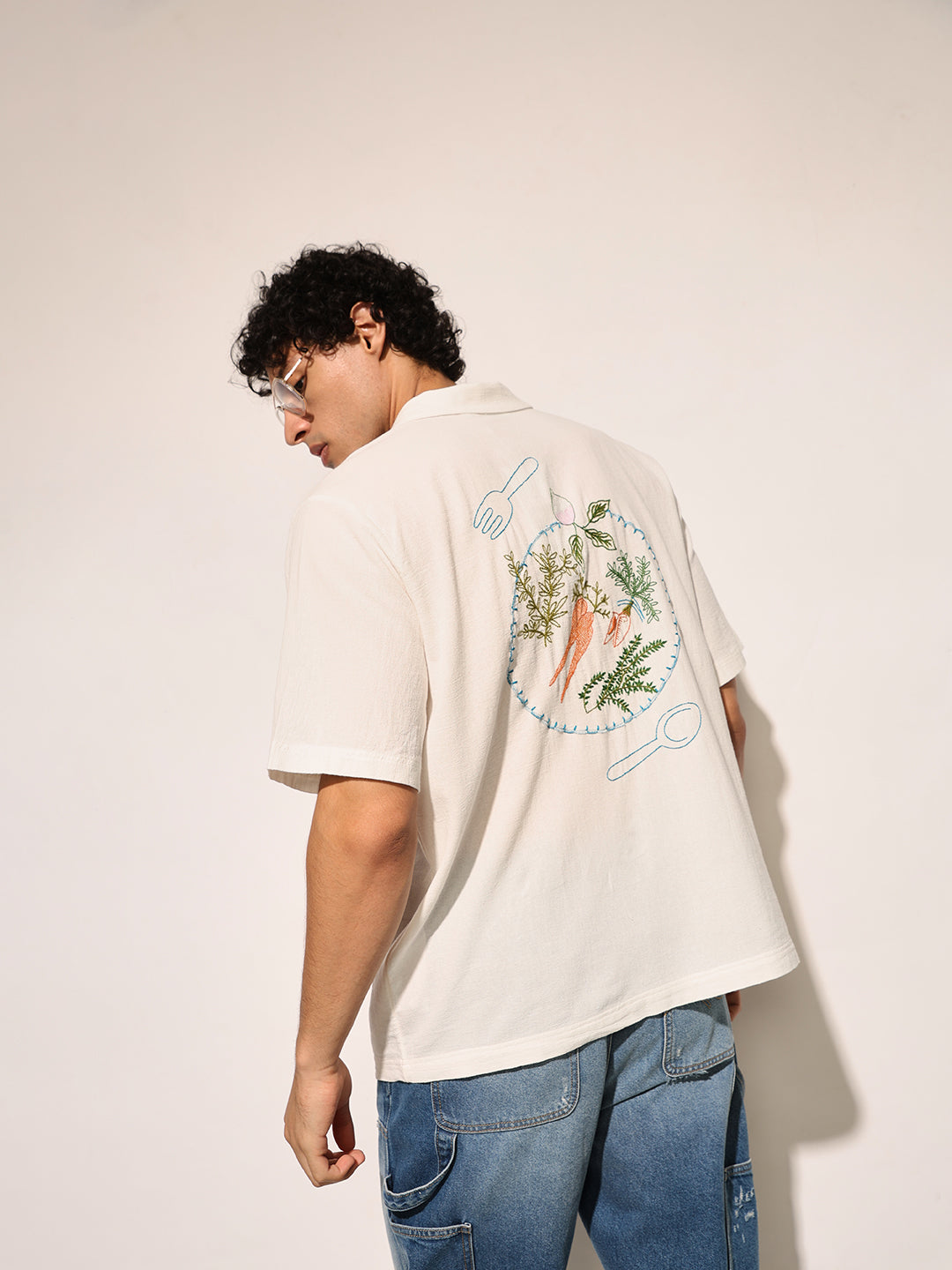 White Printed Cotton Oversized Shirt