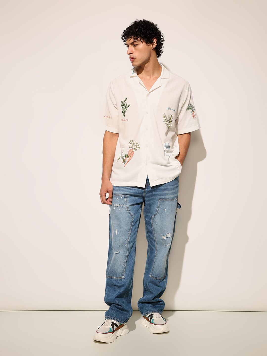 White Printed Cotton Oversized Shirt