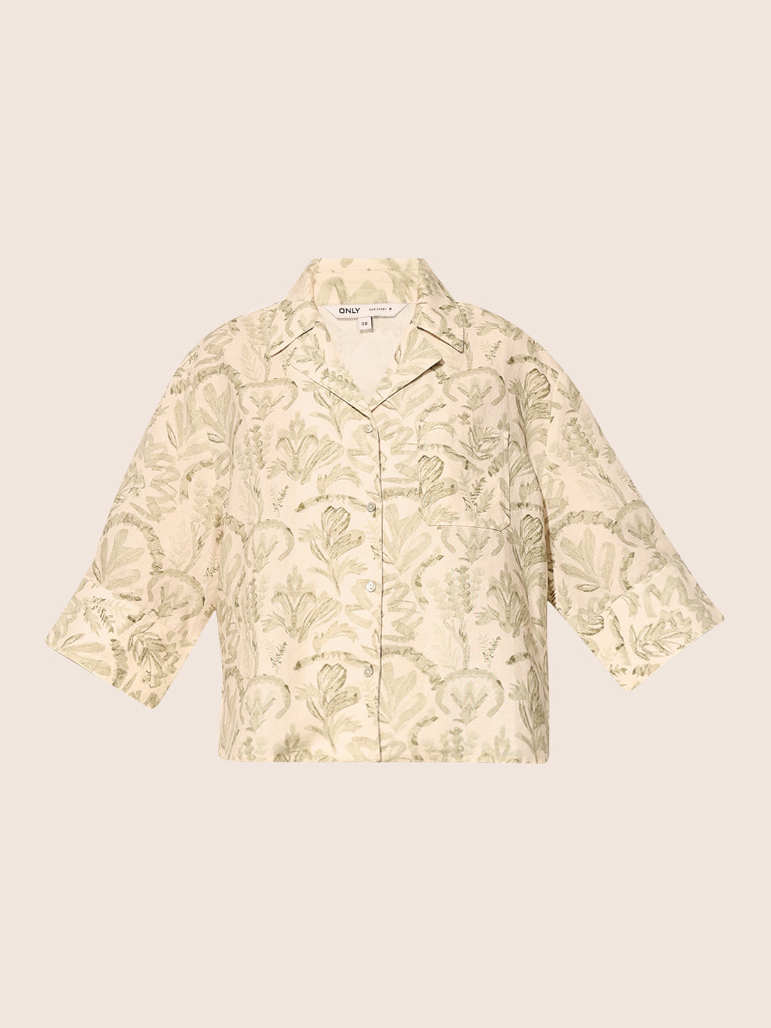 Beige Printed Cropped Shirt