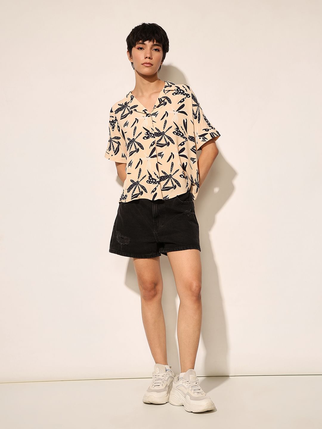 Beige Printed Viscose Shirt