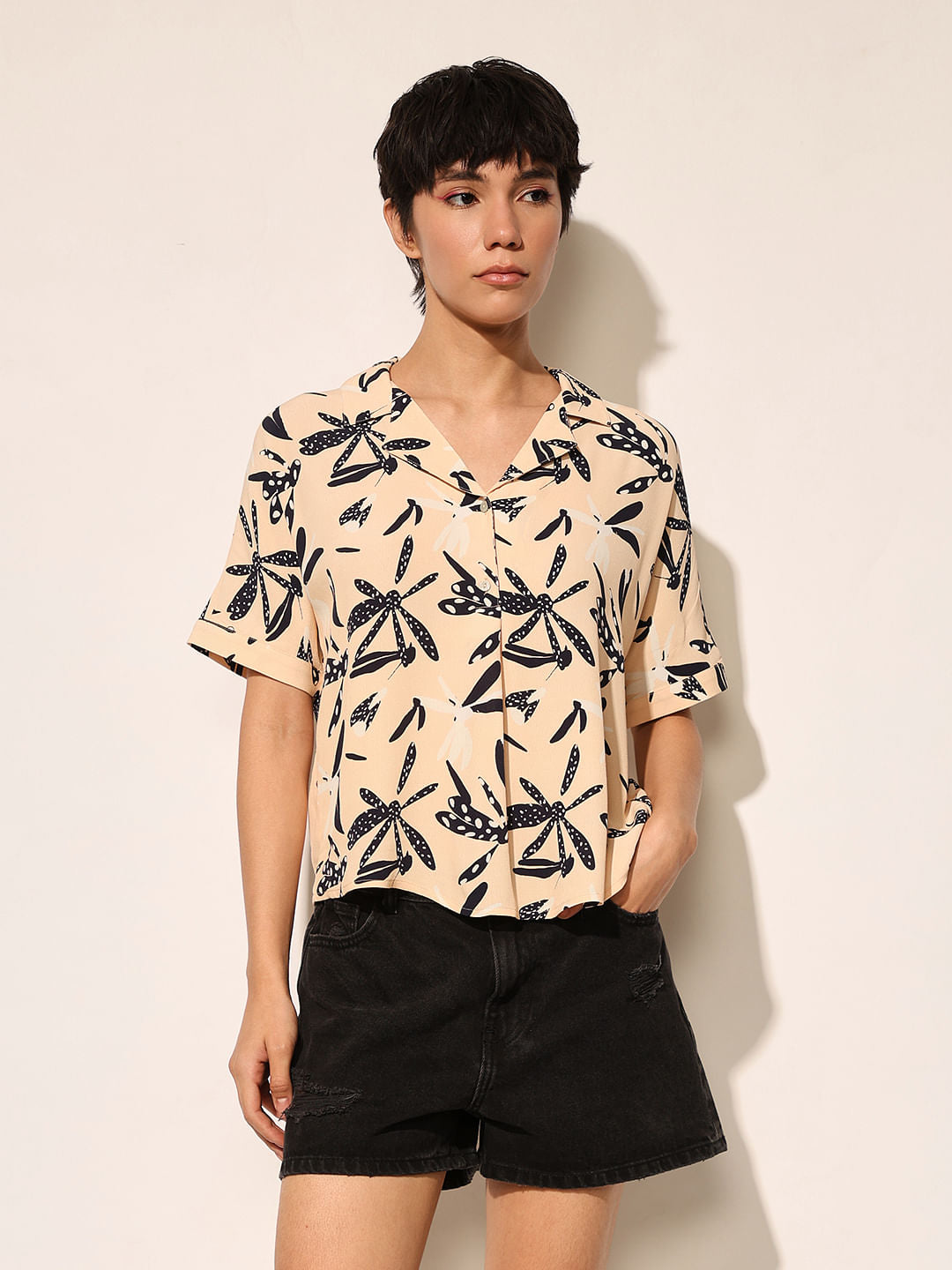 Beige Printed Viscose Shirt