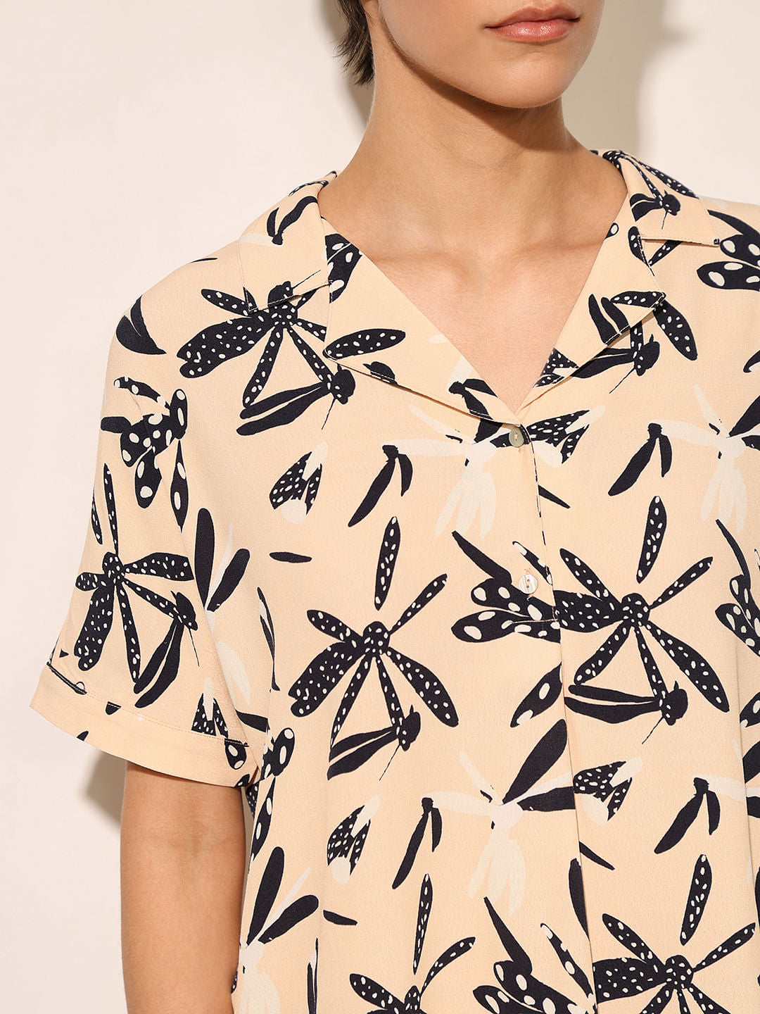 Beige Printed Viscose Shirt