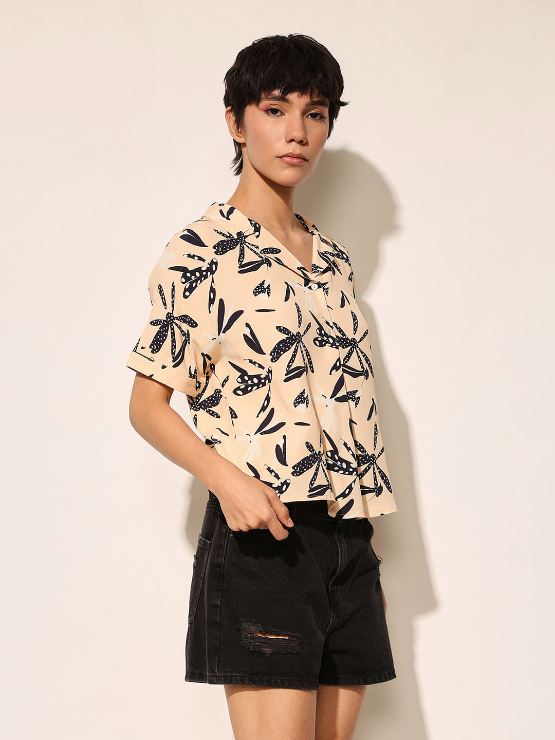 Beige Printed Viscose Shirt