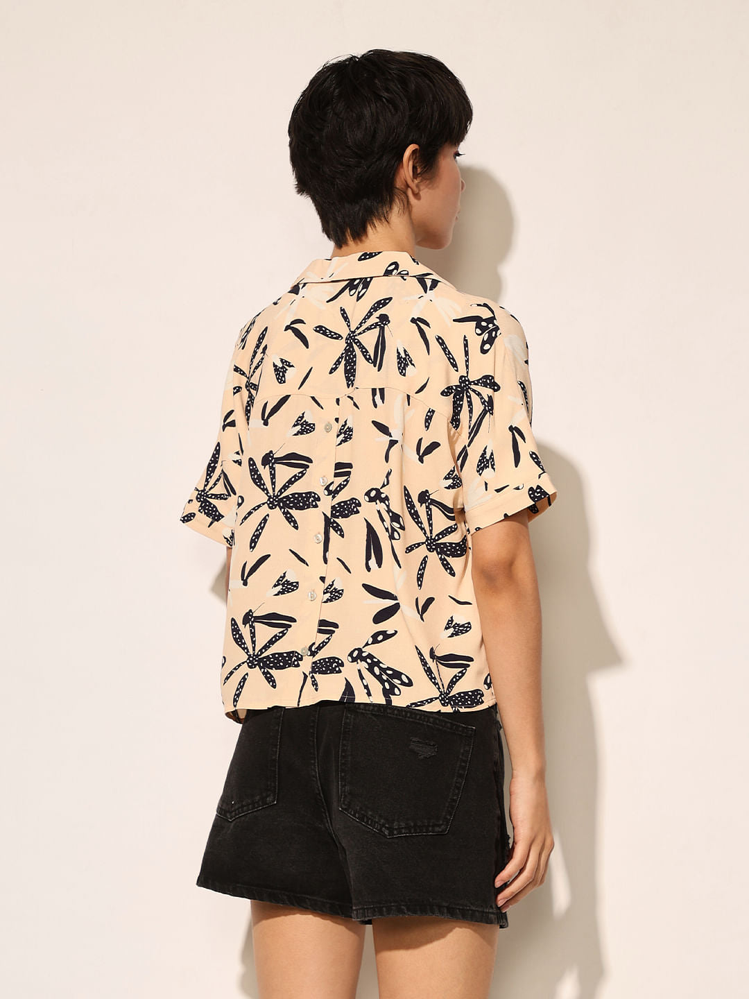 Beige Printed Viscose Shirt