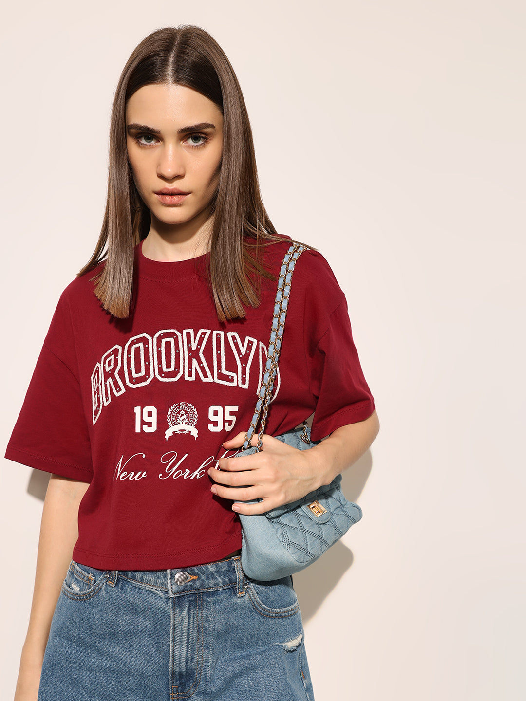 Maroon Printed Boxy Fit T-shirt