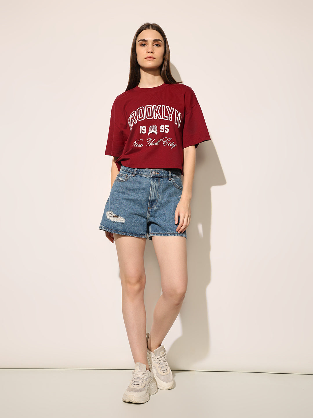 Maroon Printed Boxy Fit T-shirt
