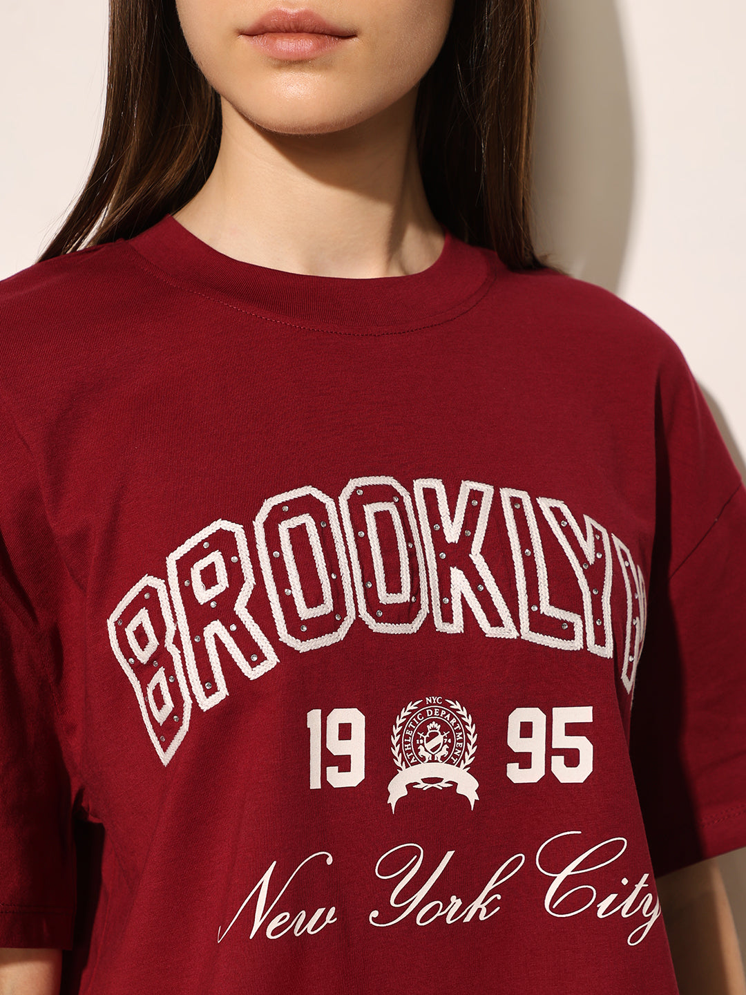 Maroon Printed Boxy Fit T-shirt