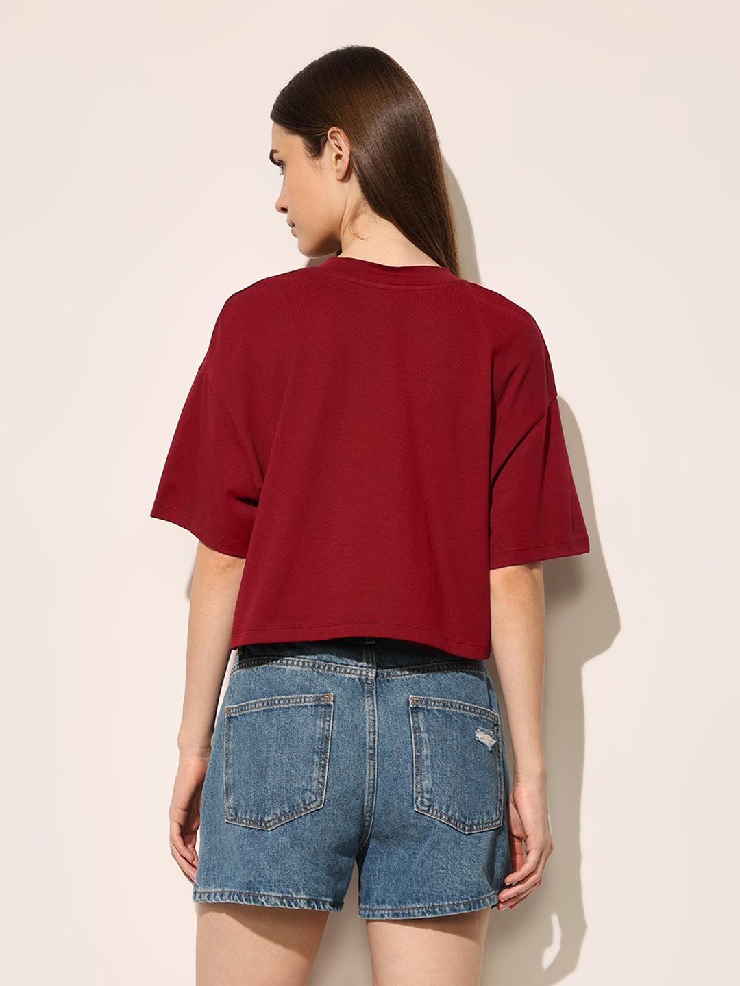 Maroon Printed Boxy Fit T-shirt