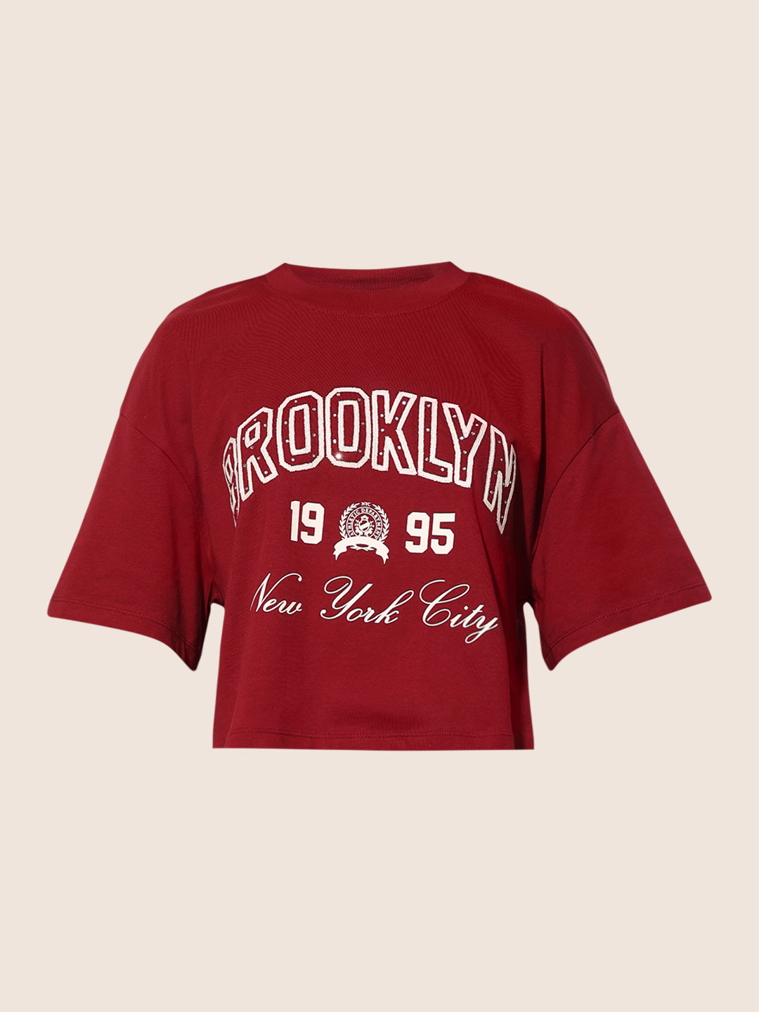 Maroon Printed Boxy Fit T-shirt