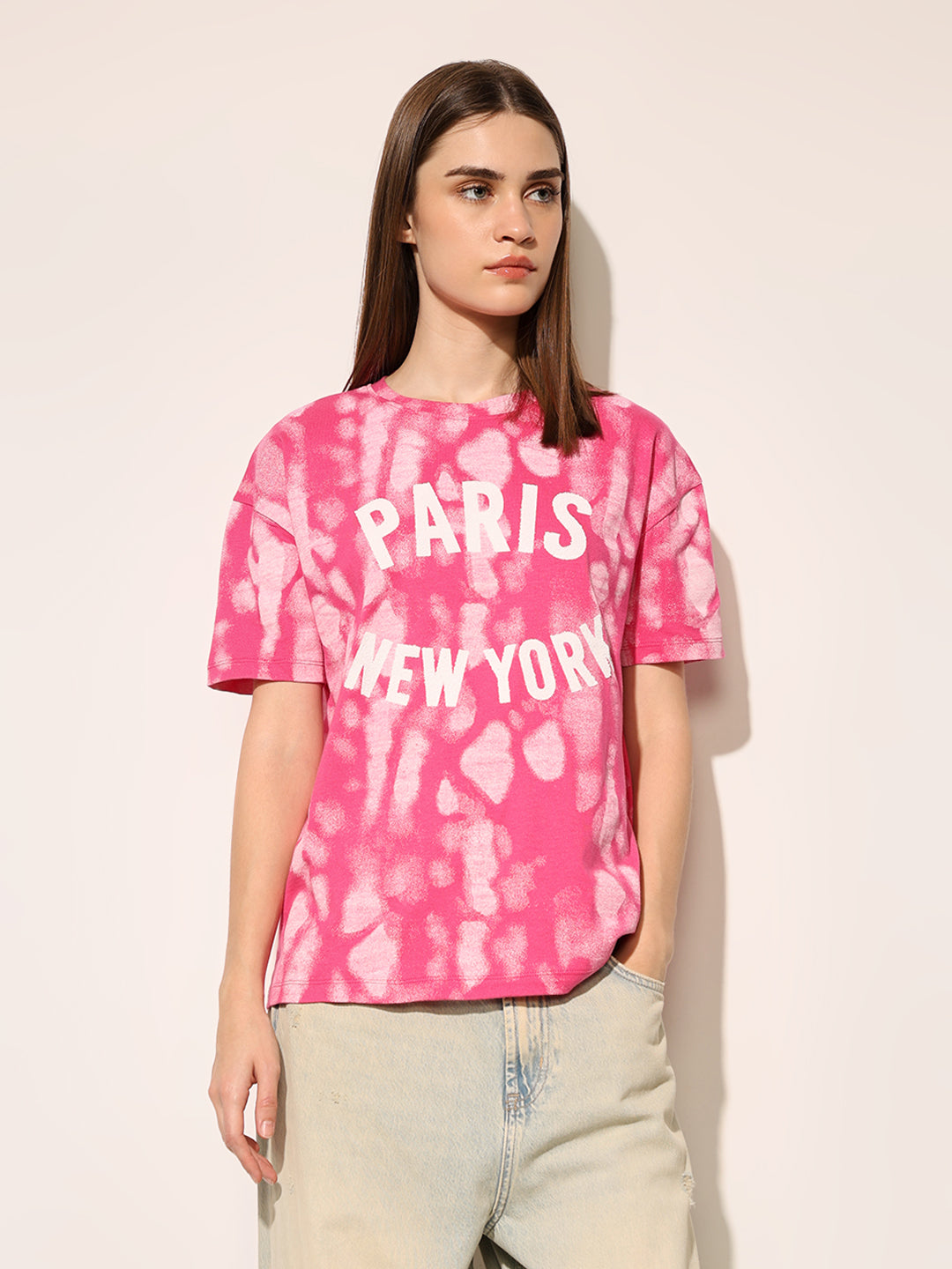 Pink Printed Cotton T-shirt