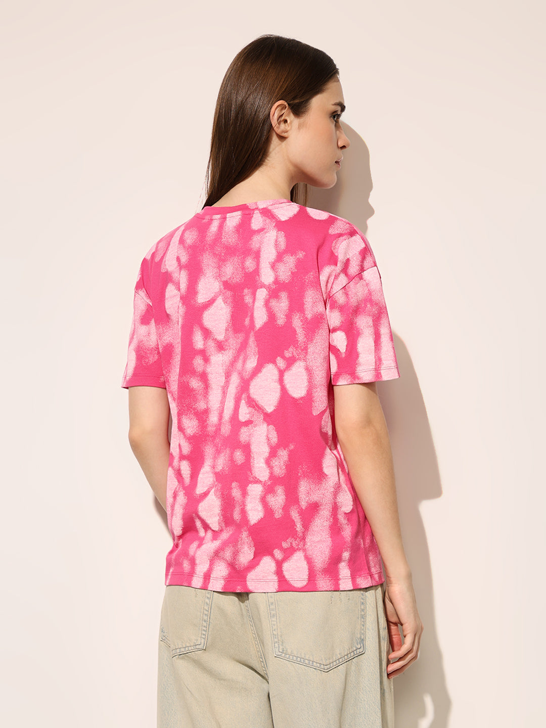 Pink Printed Cotton T-shirt
