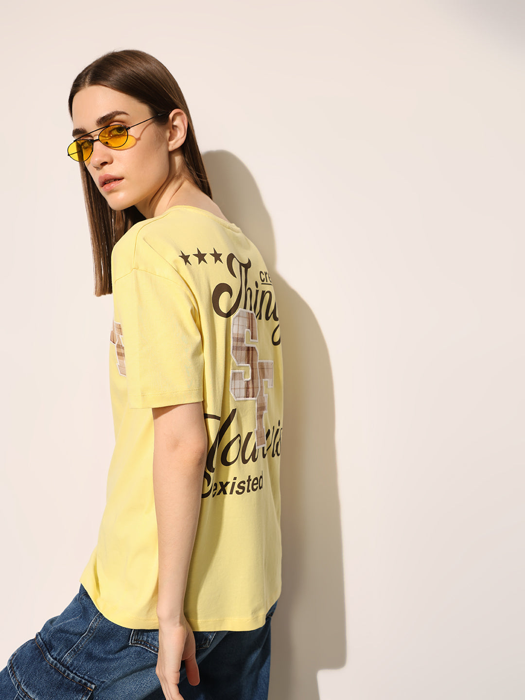 Yellow Printed Cotton T-shirt