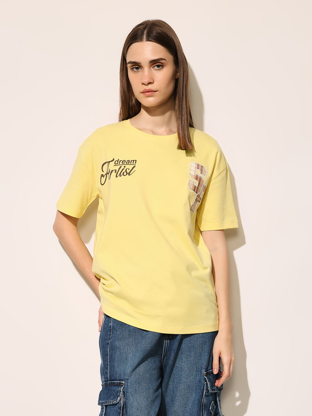 Yellow Printed Cotton T-shirt