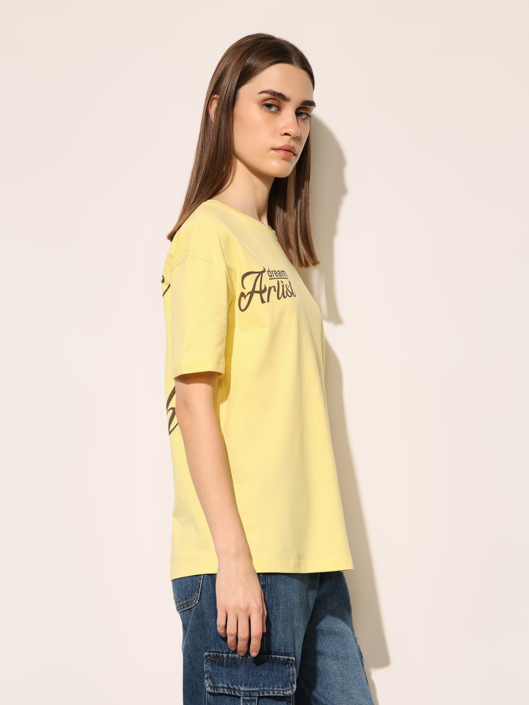 Yellow Printed Cotton T-shirt