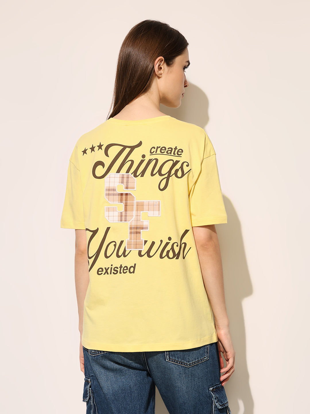 Yellow Printed Cotton T-shirt