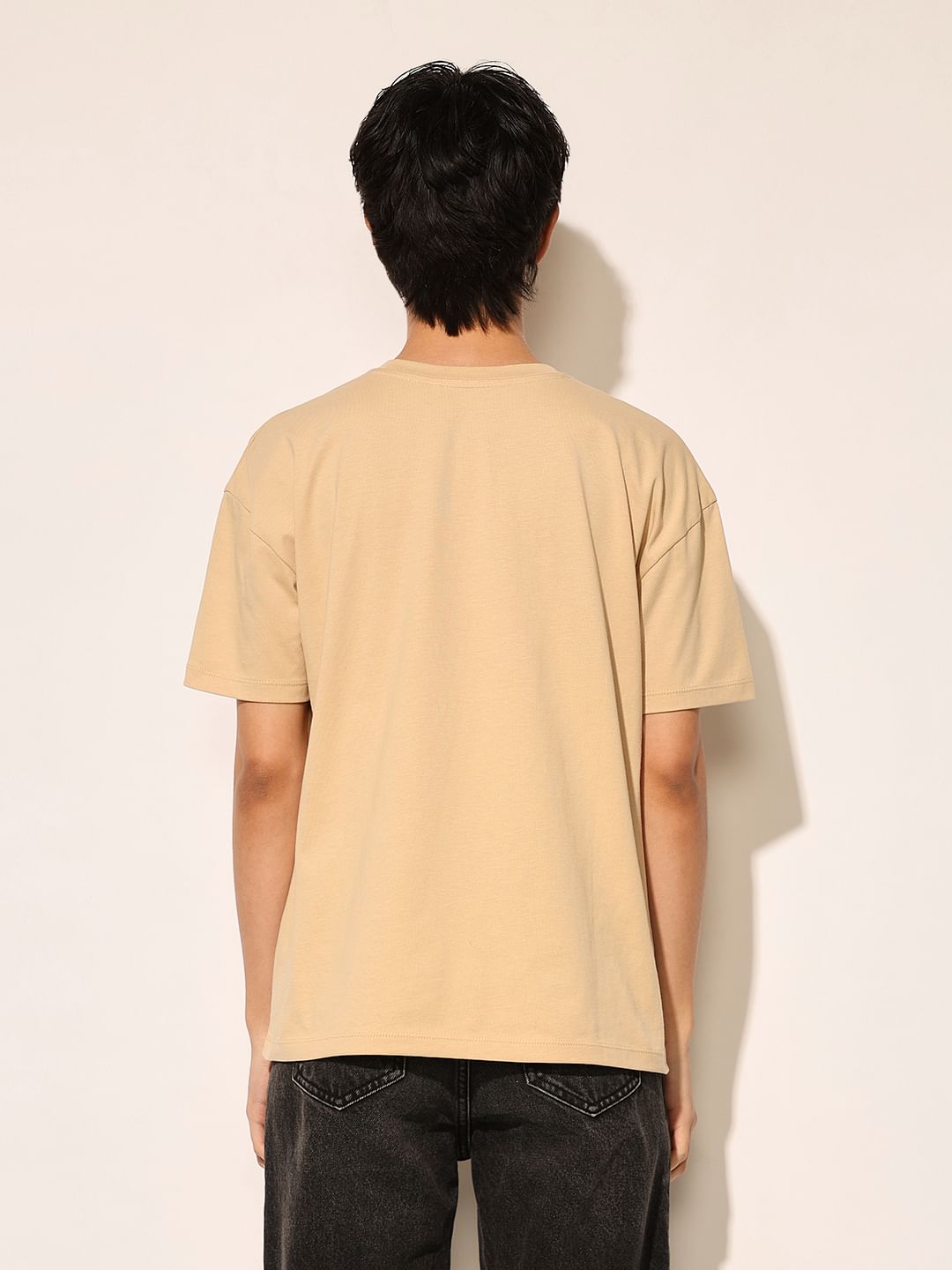 Beige Printed Cotton T-Shirt