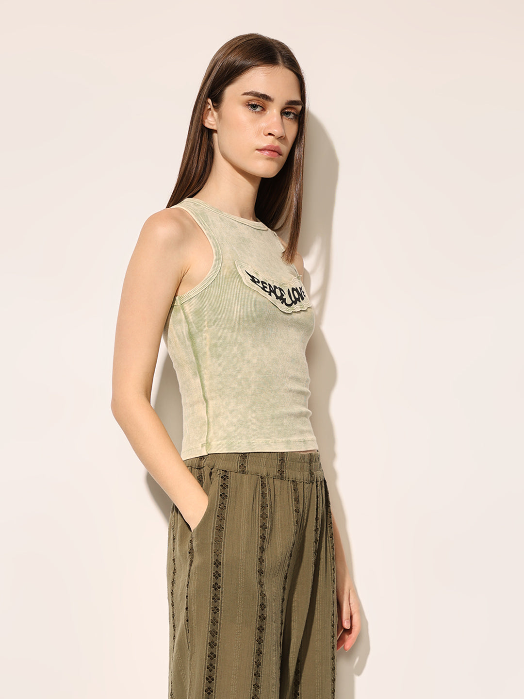 Light Green Printed Crop T-shirt