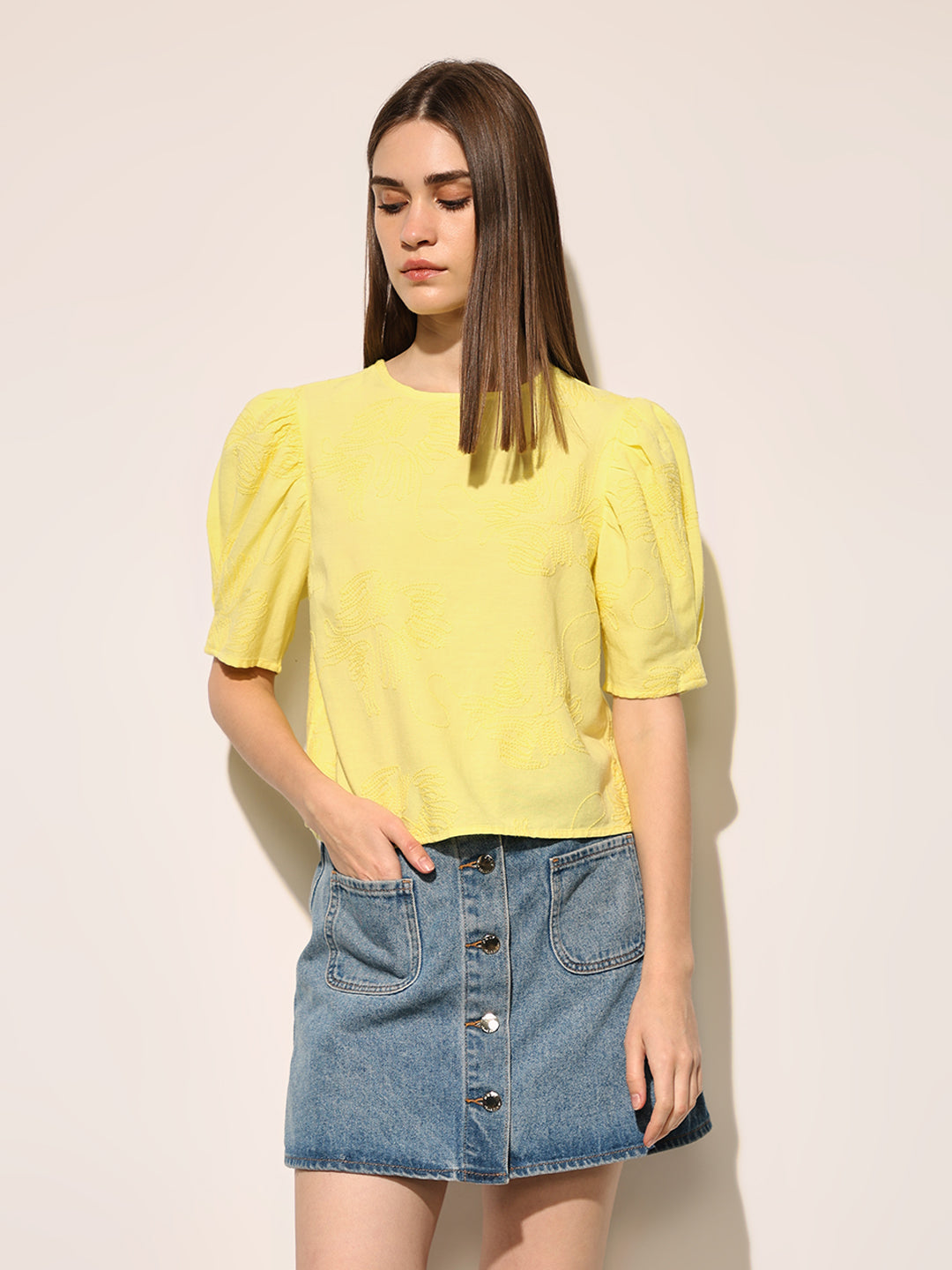 Yellow Embroidered Top