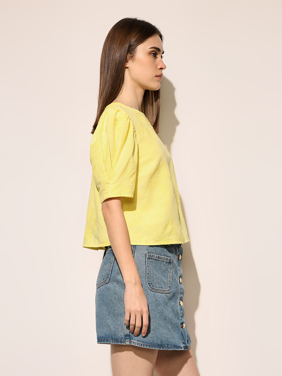 Yellow Embroidered Top