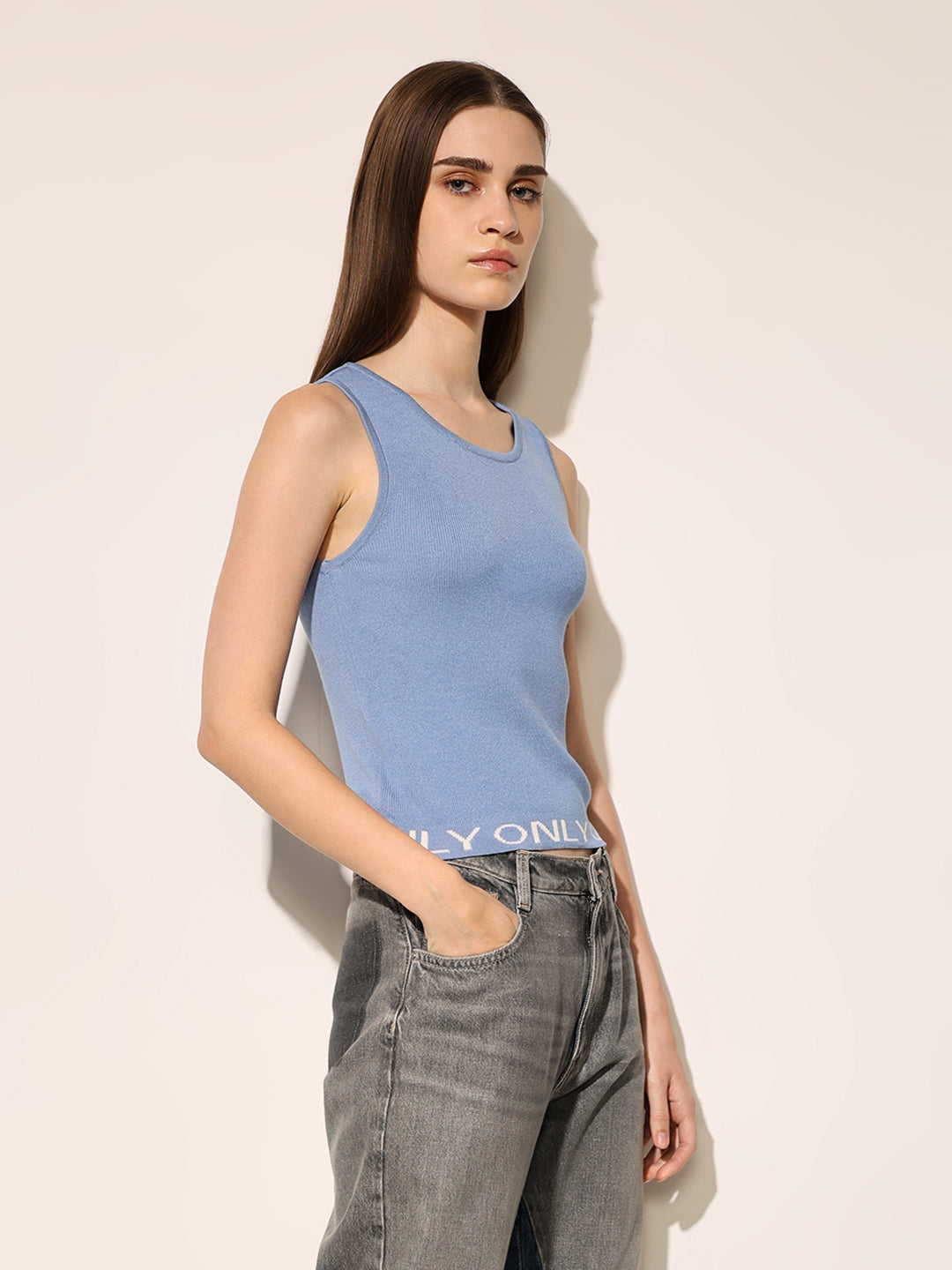 Blue Fitted Knit Vest Top