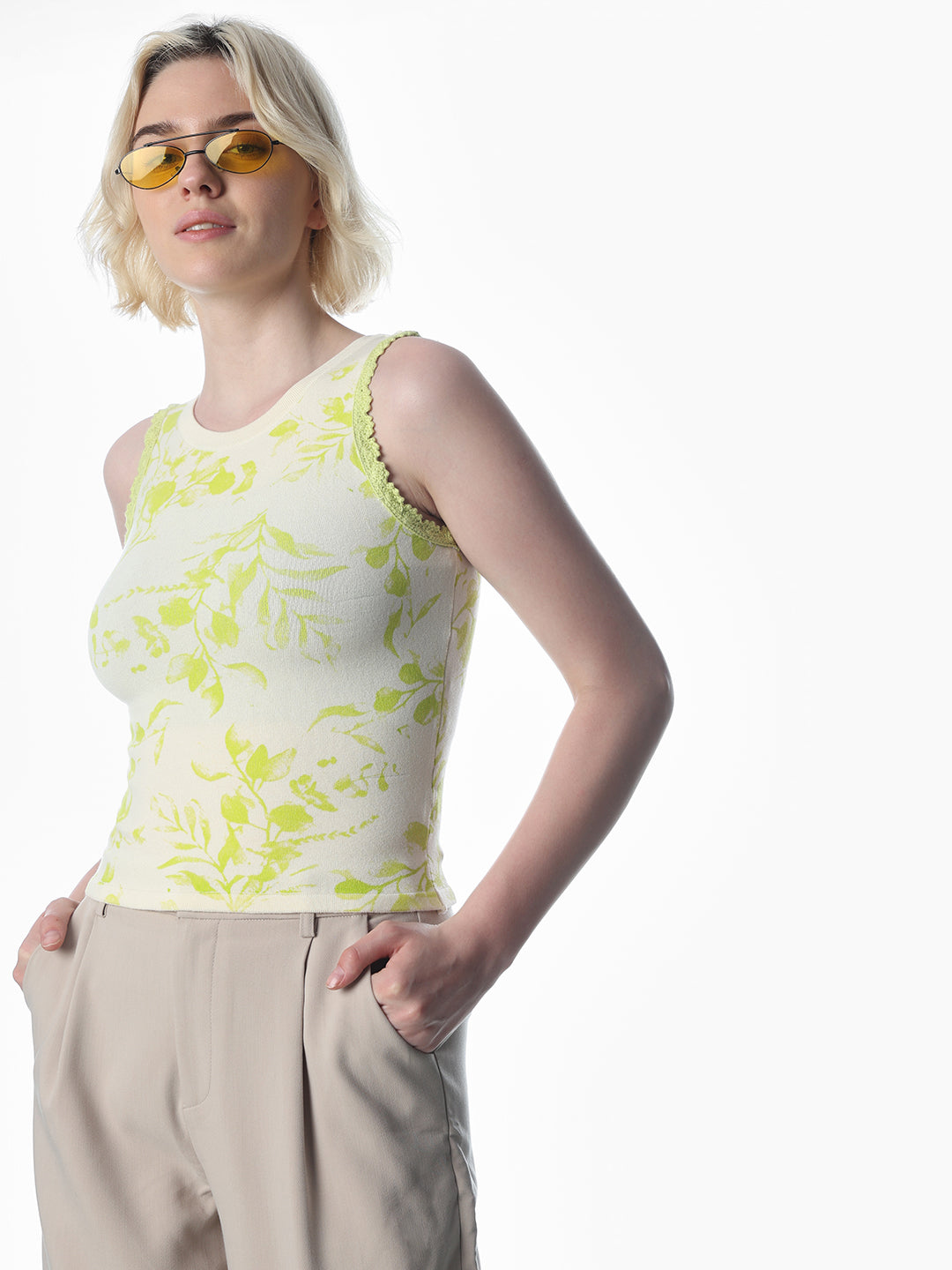 Green Printed Sleeveless Top