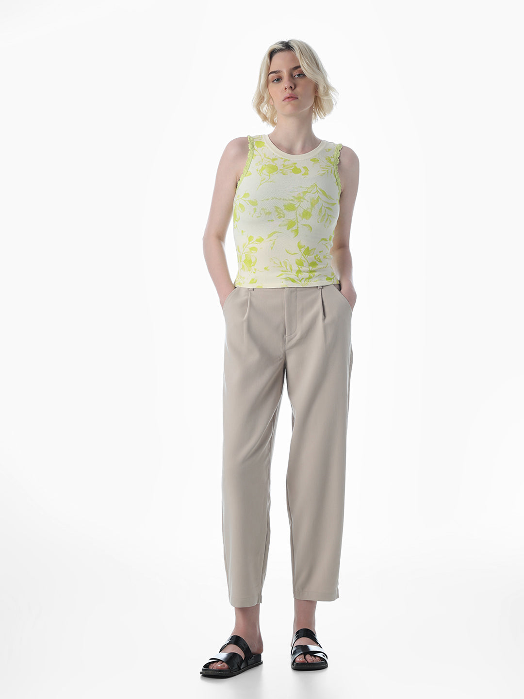 Green Printed Sleeveless Top