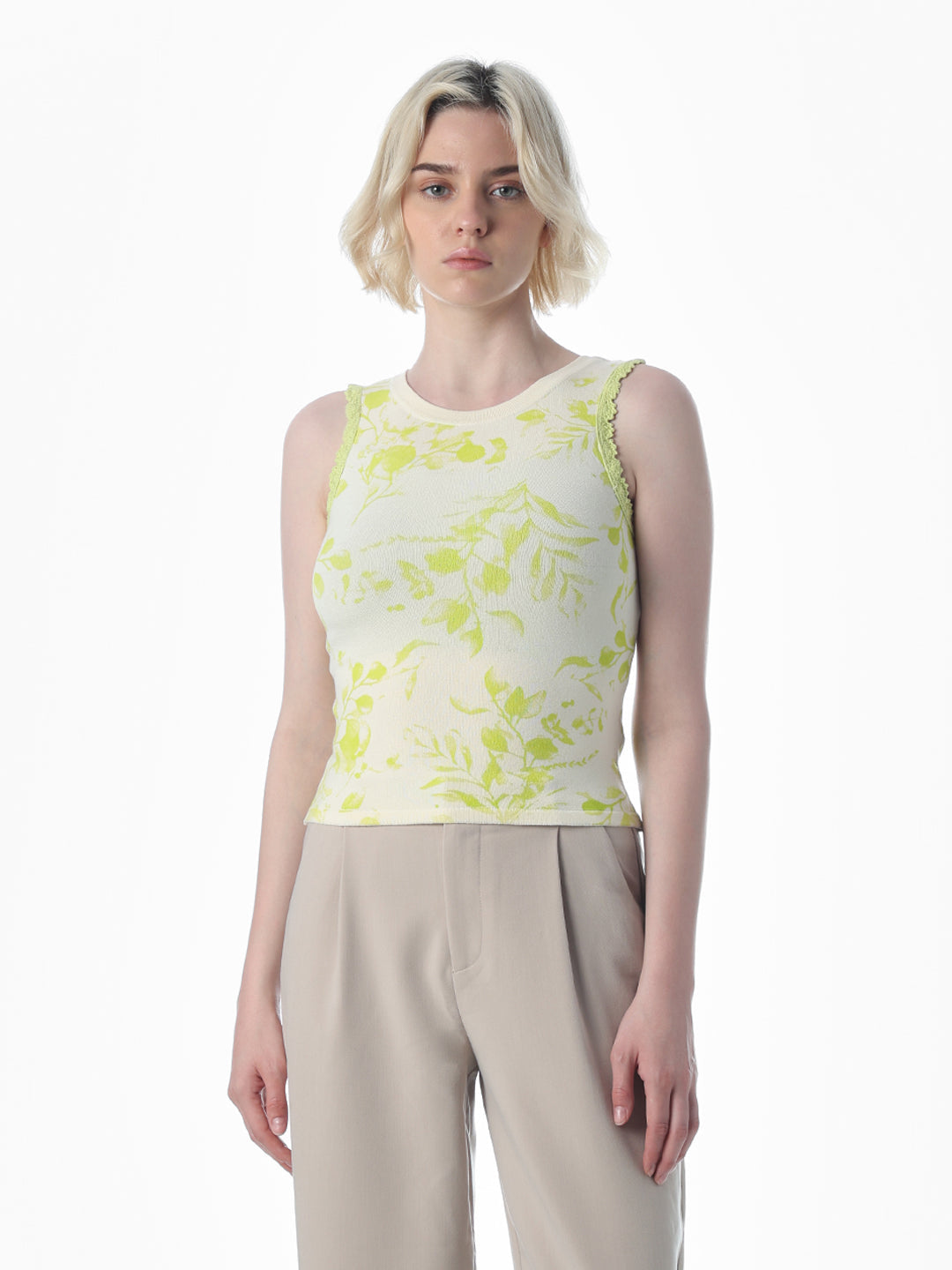 Green Printed Sleeveless Top