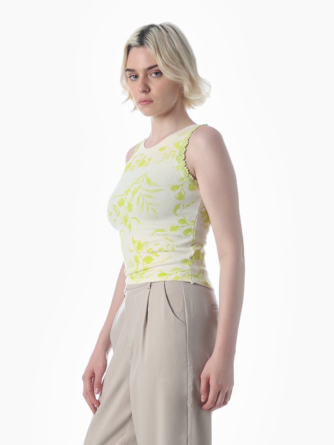 Green Printed Sleeveless Top