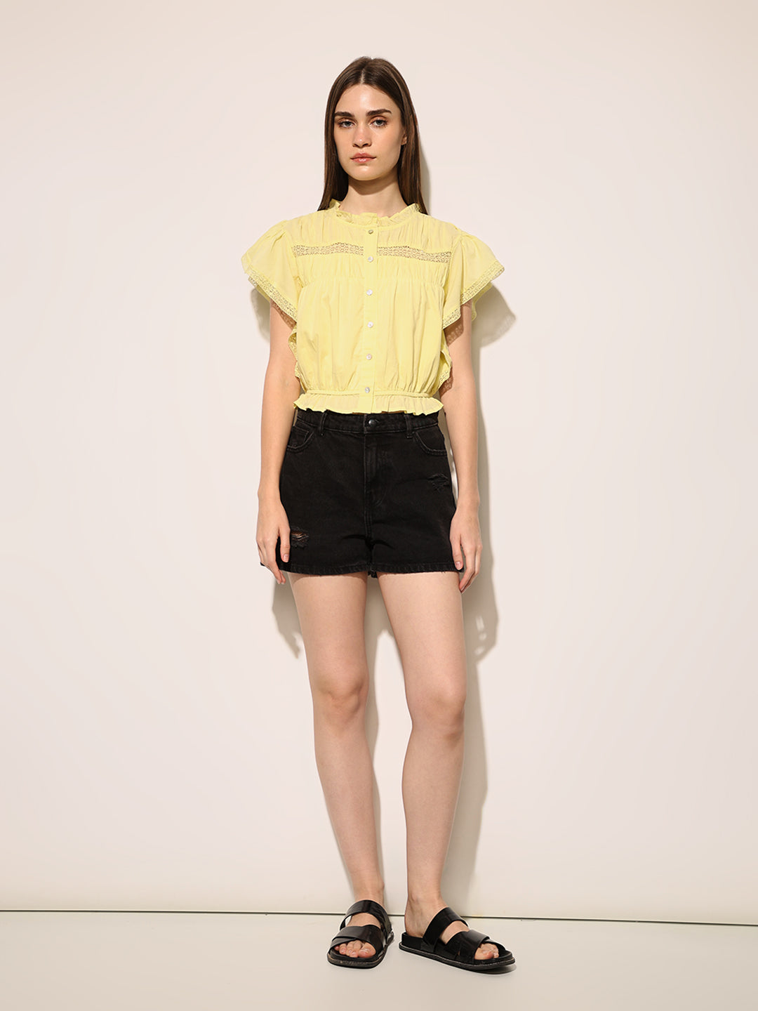 Yellow Cotton Cropped Top